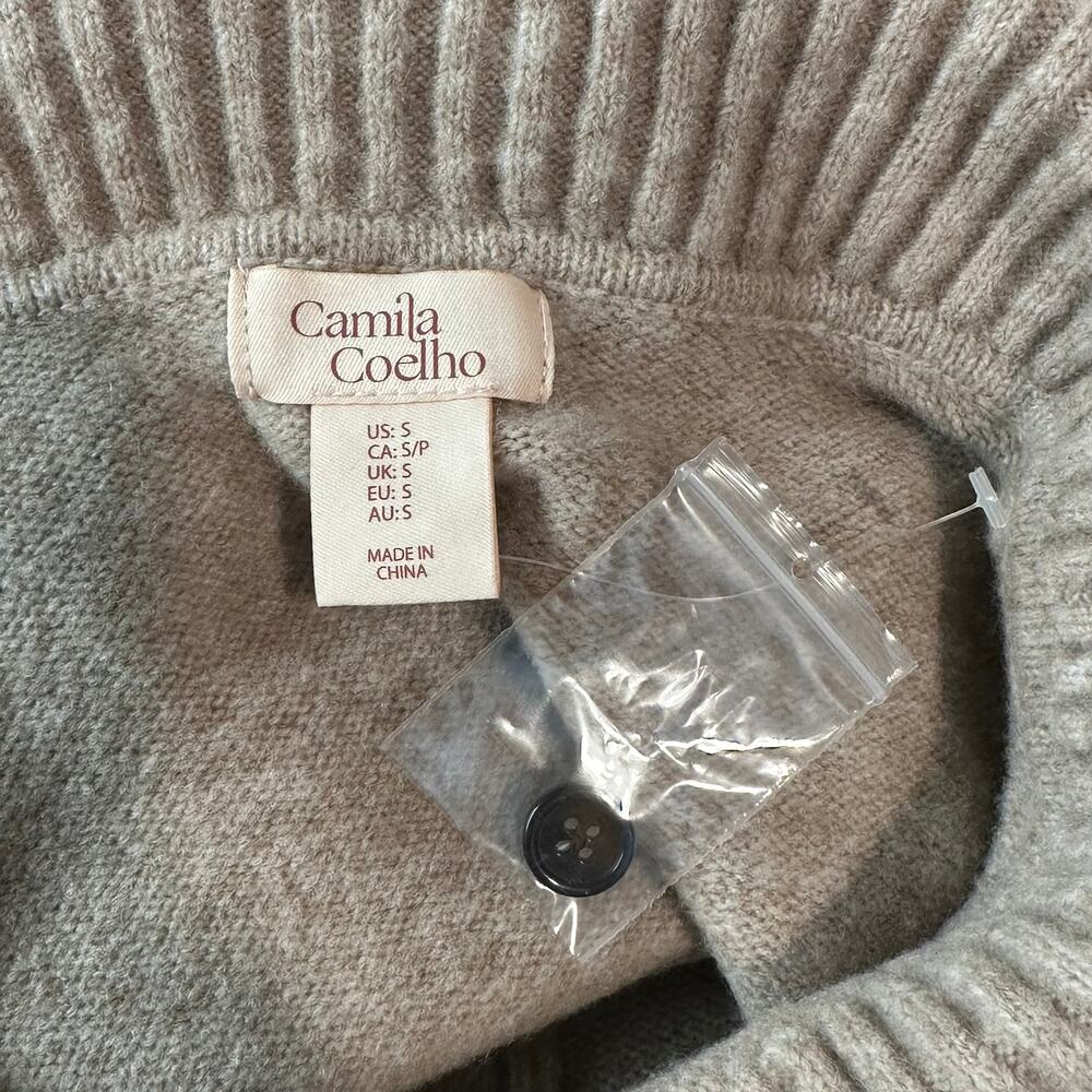 Camila Coelho Sweater Dress Peter Pan Collar Ruffle Chunky Knit Revolve Mini Tan - Picture 9 of 10